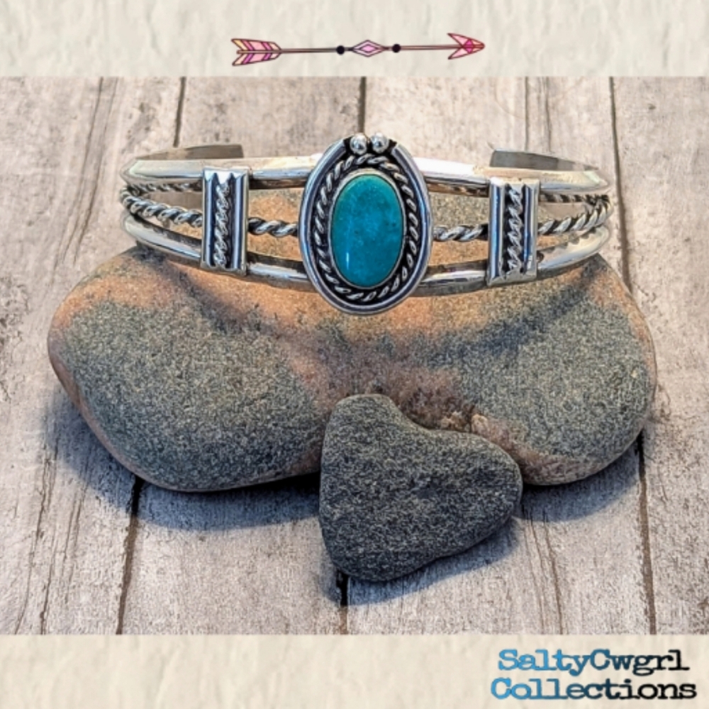 Vintage Native Sterling and Turquoise Cuff Bracelet